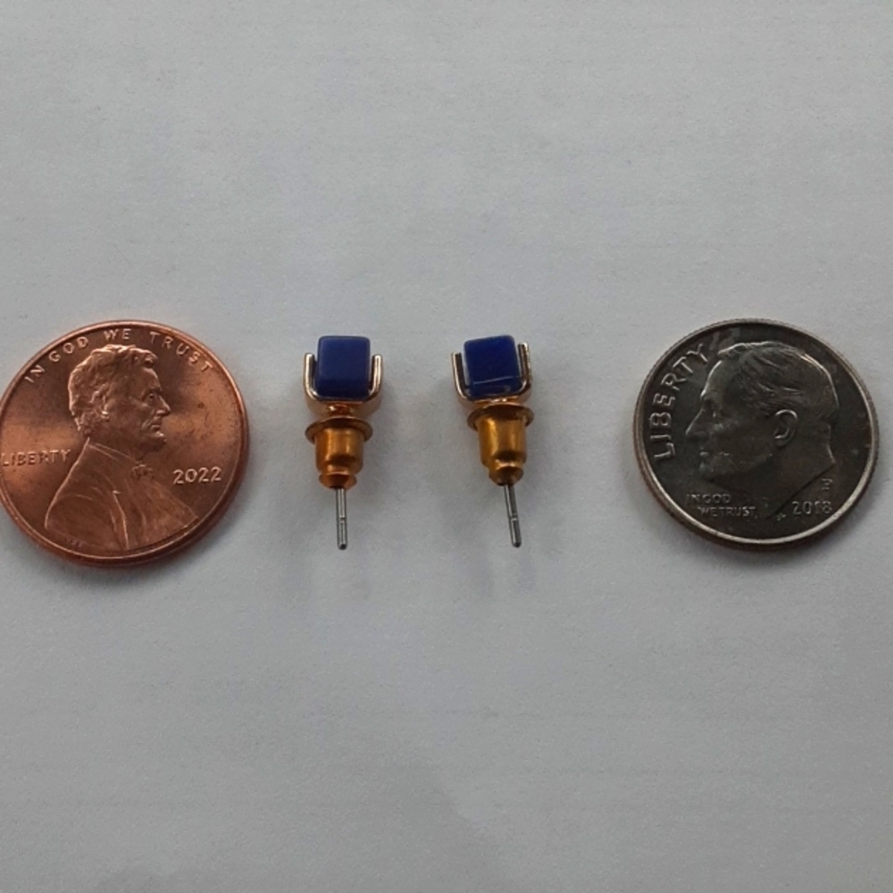Blue and Gold Tone Stud Earrings - Picture 3 of 5